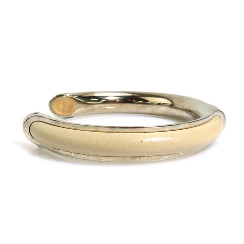 Auth HERMES Bangle Bracelet Silver/Greige Metal/Leather - e60186a - Picture 3 of 12