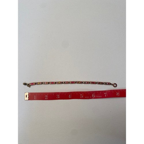 Vintage GLASS WORKS STUDIO Pink Rhinestone Link Bracelet Signed Bronze Tone Snap - Picture 5 of 8