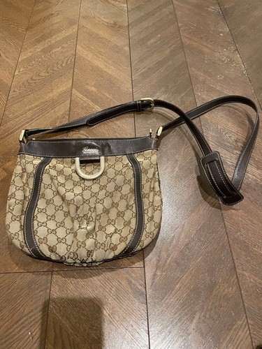 Gucci Abbey GG Canvas Hobo Shoulder Bag Beige Brown Leather 203257 Italy