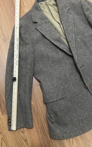 Vintage Pendleton Blazer Mens 46 Long Gray Herringbone Wool Sport Coat USA 90s - Picture 11 of 14