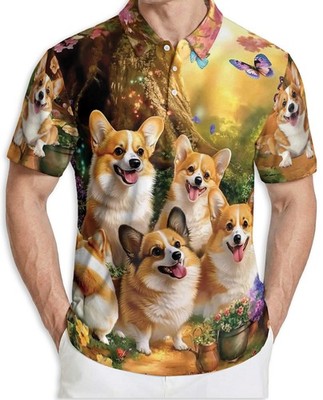 Men's Polo Shirt Cute Corgi Beach Golf Shirt Gift for Dog Lovers