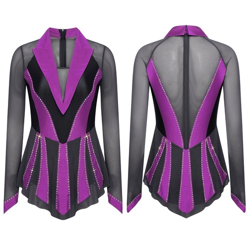 Women Bodysuit Glittery Dress Rhinestone Costume Modern Dancewear Long Sleeve - Picture 22 of 36