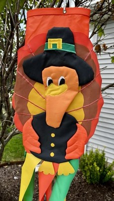 Thanksgiving 3D Turkey Pilgrim Windsock Harvest Fall Decor Gobble And Wobble