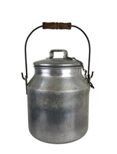 USN Nicro Aluminum Cream Pail Wooden Handle WWII Era Bucket 12 x 8 x 8"