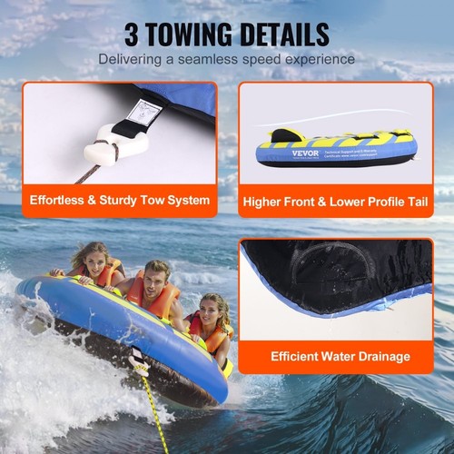 Towable Water Tube for 1-3 Riders Inflatable Boat Towable 510lbs Nylon Cover - Picture 9 of 12
