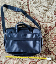 Black Leather 15 in Laptop Briefcase Padded Partitions Shoulder Strap