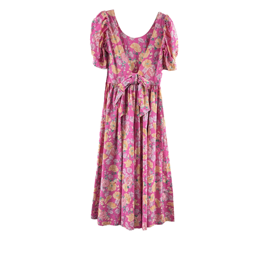 Vintage 80er 80s LAURA ASHLEY Floral Cotton Puffärmel Midi Tee Kleid 8 LESEN! - Bild 2 von 9