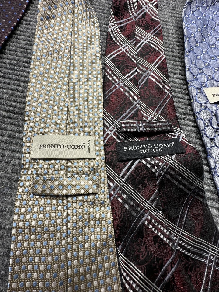 Lote de 5 corbatas Pronto-Uomo para hombre talla única seda hechas a mano cachemira geométricas a cuadros Foto 4 de 4