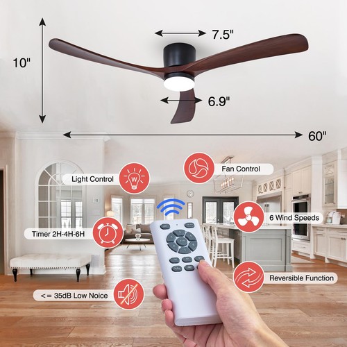 60" Wood Ceiling Fan with Lights Remote, Reversible DC Motor 6-Speed Ceiling ... - Picture 9 of 9