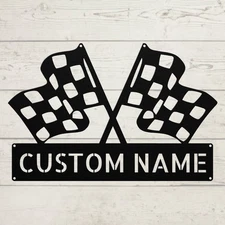 Custom Checkered Flag Metal Sign Home Motorsport Decor Gift for Race Lovers