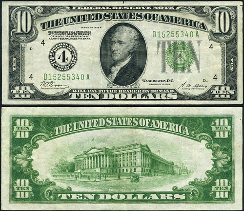 FR. 2001 D $10 1928-A Federal Reserve Note Cleveland D-A Block VF+ - Picture 1 of 3