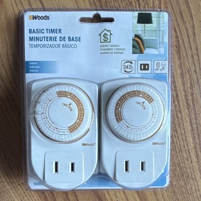 Woods Basic Timer Indoor White CFL/LED Ready On/Off Settings Reduces Energy