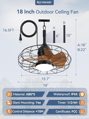 Outdoor Ceiling Fans with Lights for Patios, Plug in Gazebo Ceiling Fan with - Picture 5 of 8