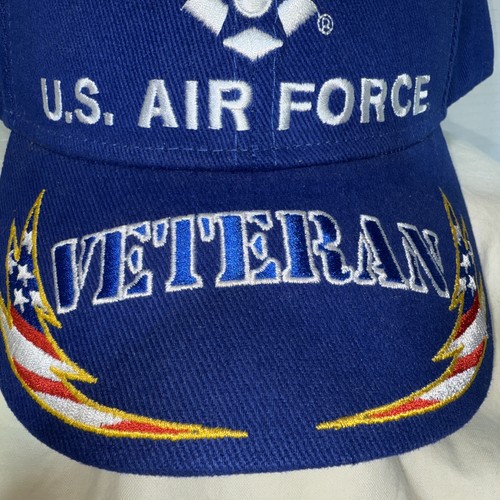 U.S. Air Force Wings VETERAN USA FLAMES Royal Blue Embroidered Cap Hat - Picture 4 of 12
