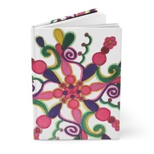 Colorful Floral Mandala Hardcover Journal  Hand drawn Pink Green Boho Notebook