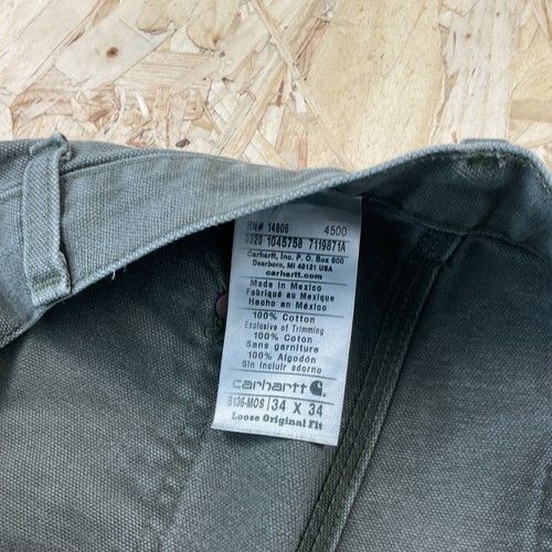 Pantalón Carpintero Vintage Carhartt Verde Doble Rodilla Lona Pato B136 MOS 34x34 - Imagen 7 de 7