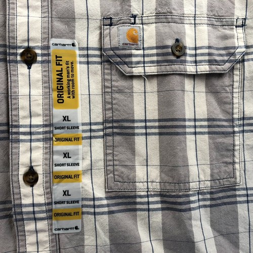 NWT Carhartt Mens Work Shirt XL Plaid Short Sleeve Button-Up Outdoors Gray - Picture 6 of 16