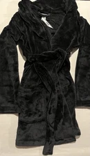 New Victoria's Secret PINK Plush Short Cozy Soft Robe Logo Black  Size S NWT