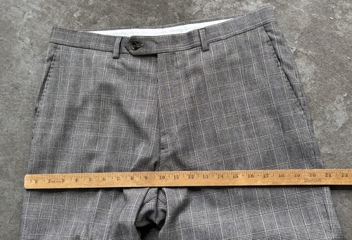 Hart Schaffner Marx Mens Gray OverCheck Flat Front 100% Wool Flannel Pants 34x29 - Picture 11 of 21