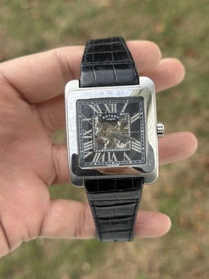 Rotary limited Editions Automatic 1895 Skeleton Silver Watch Black