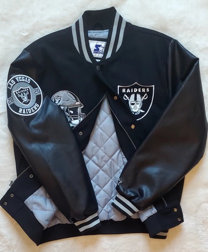 Las Vegas Raiders Starter Jacket Wool Full-Snap Quilt-Lined Sz Large 🏴‍☠ - Picture 16 of 24