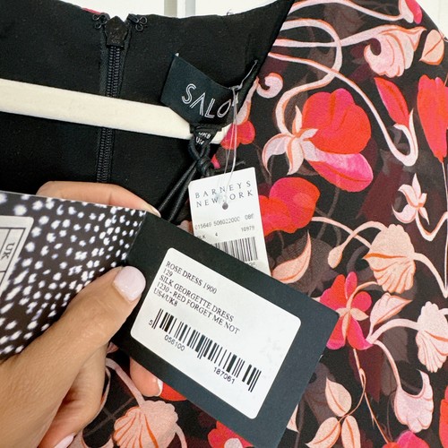SALONI -NWT $890- Rose Dress Silk Georgette Crepe Red Floral Chiffon | 4 - Picture 7 of 14