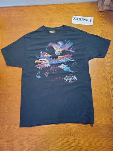 Vintage Seager Western Co. Weißkopfseeadler Thunderstorm Grafik T-Shirt schwarz Gr. M - Bild 2 von 15