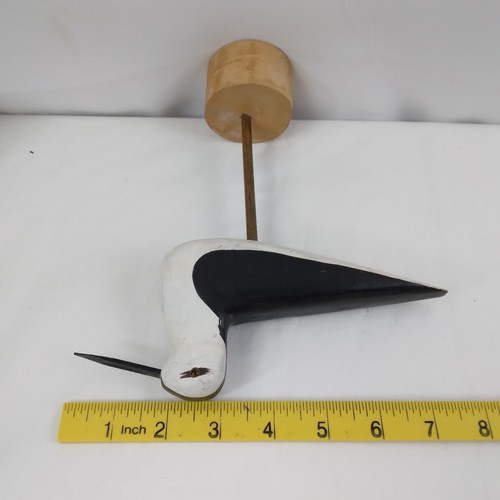 Hand Carved Sandpiper Shorebird With Stand Black White Wood Coastal - Picture 10 of 10