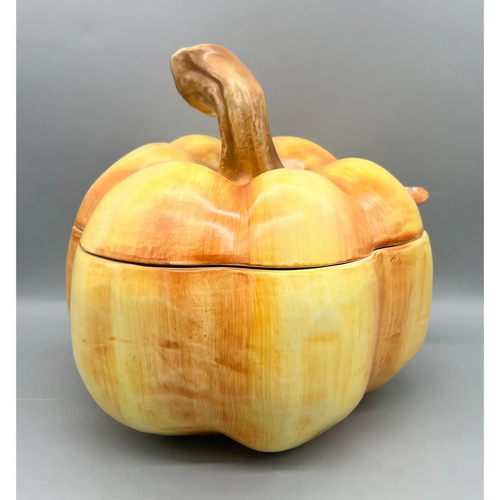 Vintage Italian Hand-Painted Pumpkin Tureen With Ladle – Majolica, Country - Picture 3 of 14