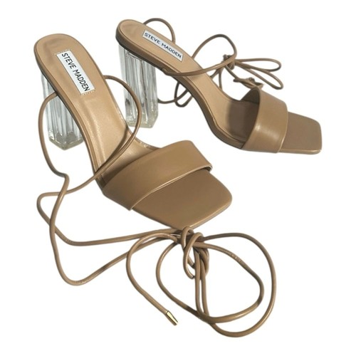 Steve Madden JILI Nude Lace-Up Sandals 8.5 | Clear Block Heels | New in Box