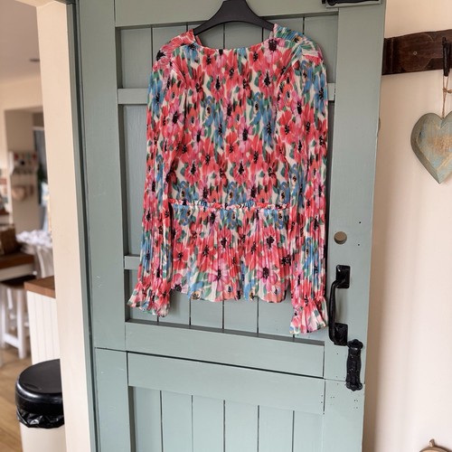 Wallis Pink/Blue Floral Chiffon Blouse Size 12/14 Petite - Picture 13 of 19