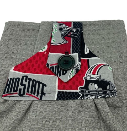 Ohio  Football Hanging Dishtowel Gray Towel  OSU Fabric Button Closure - Picture 3 of 5