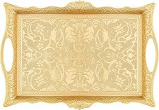 Alisveristime Ottoman Turkish Zamak Serving Tray with Traditional Gold 
