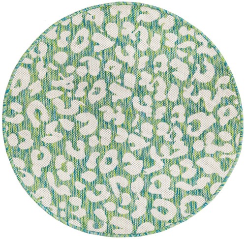 Outdoor Safari Collection Area Rug - Leopard (3' Round, Green Blue/ Ivory) - Picture 2 of 8