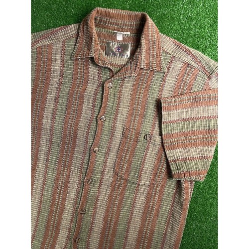 Vintage 90s Territory Ahead Medium Knit Textured Green Short Sleeve Button Shirt