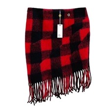 Jupe femme laine carreaux rouge franges - Made In Italy Relish - M / 38