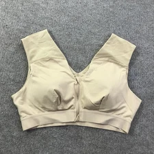 Tommie Copper Sports Bra Womens 2XL Beige Zip Front Shoulder Support Activewear