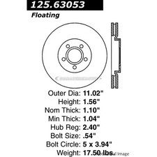Centric Front Brake Rotor Disc For Chrysler PT Cruiser & Dodge Neon