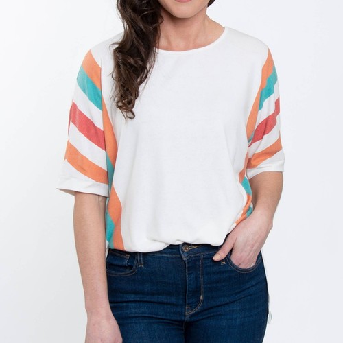 Daya Stripe Dolman Half Sleeve Scoop Neck Hi Lo Top L/XL - Picture 6 of 10