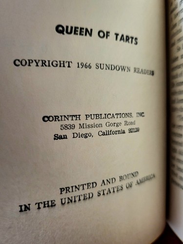 Vintage 1966 'Queen of Tarts' Sundown Reader Paperback Sleaze First Edition GGA - Picture 4 of 5