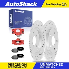 Rear Drilled Brake Rotor Premium Ceramic Pad Caliper Red for Dodge Grand Caravan