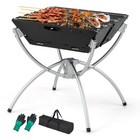 3-in-1 Portable Charcoal Grill Folding Camping Fire Pit w/ Carrying Bag & Gloves