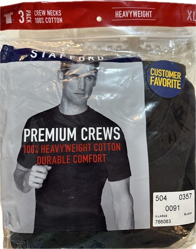 Stafford 3Pk Men's XL Black Crewneck TShirts Heavyweight 100% Cotton Undershirt - Bild 2 von 3