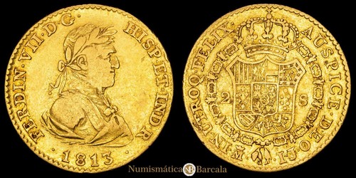  Fernando VII 2 escudos (6,64g) 1813 Madrid I·J. AC-1609 MBC - Picture 1 of 3