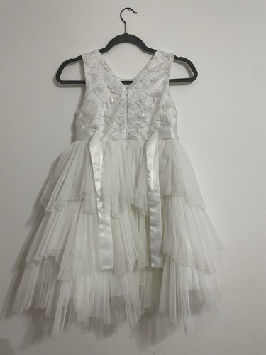 Bonnie Jean Ivory Tiered Tulle Sleeveless A-Line Flower Girl Dress Size 10 - Picture 9 of 12