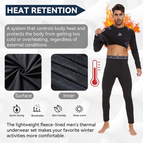 Mens Thermal Base Layer Set Warm Fleece Lined Winter Underwear Breathable Lon... - Picture 4 of 6
