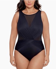 NWT Miraclesuit Illusionist Palma Full Coverage One Piece Swimsuit Navy Blue 16