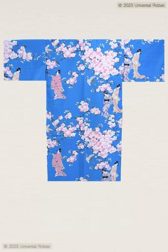 Accappatoio corto kimono giapponese donna fiori di ciliegio e bellezza raso di cotone made in J - Foto 14 di 15