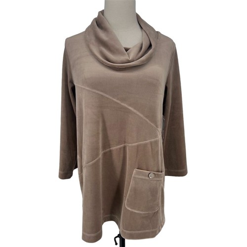 Neu mit Etikett Ali Miles Damen Wasserfallausschnitt Tunika Shirt braun Langarm Größe S