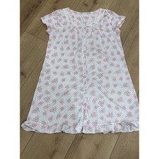 Vintage Style Floral Button Down Nightgown Pink Rose Lace Trim Ruffle Hem White